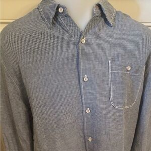 Tommy Bahama Men’s XL Linen/Tencel  Long Sleeve Button Up Blue Gingham Shirt